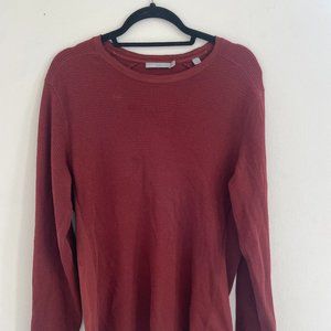 vince mens rust red waffle knit thermal L